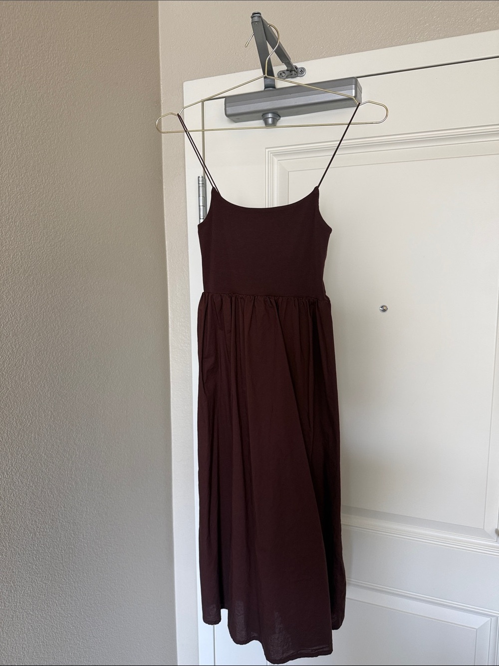 ZARA Spaghetti Strap Midi Dress in Brown